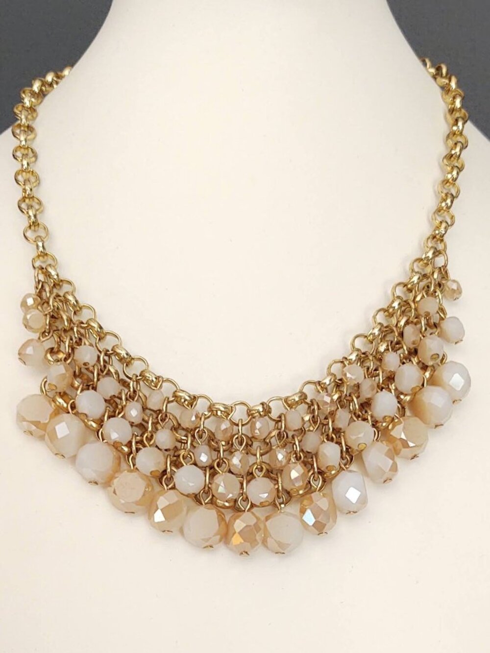 Milky white and champagne beaded statement necklace